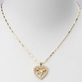 14K Gold Plated Heart Pendant Necklace with Zirconia Stones, Serial Five